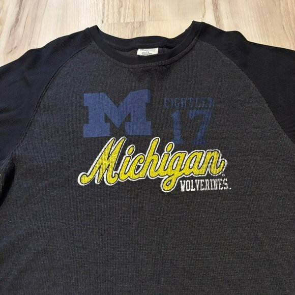 University Of Michigan Wolverines LS Raglan Shirt By Pro Edge Size L Black & Cha - Picture 2 of 6